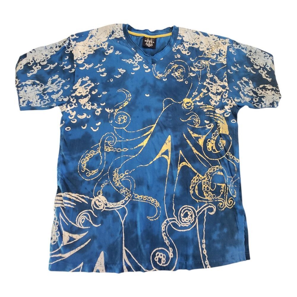 Mecca 2XL T-Shirt Men's Y2K Ocean‎ Graphic Blue Octopus Tentacle Skater 90s Tee